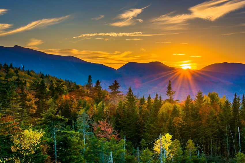 Sunset from Kancamagus Pass, on the Kancamagus Highway in White Mountain National Forest, New Hampshire, ManagedBNB